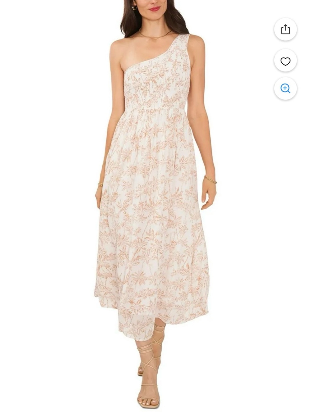 One-Shoulder Palm Floral Midi Maxi Dress in Brown/white